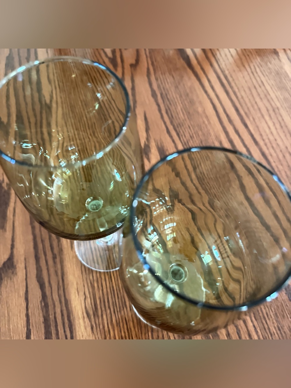 Pier 1 Imports Pantiago Olive Green Wine Glasses Clear Stem Set of 2 - Picture 6 of 8